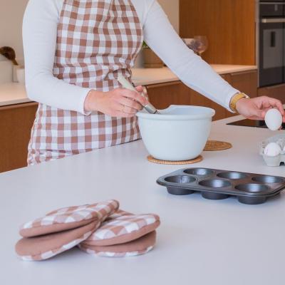 Juego 2 manoplas de cocina 100% alg Vichy cognac