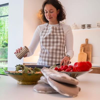 Juego 2 manoplas de cocina 100% alg Vichy taupe