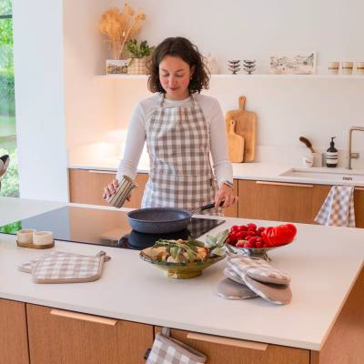 Juego 2 manoplas de cocina 100% alg Vichy taupe