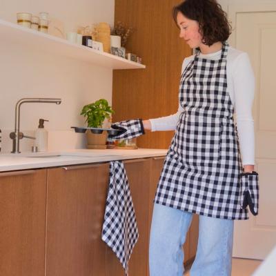 Delantal de cocina 100% algodn Vichy negro