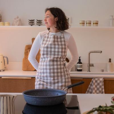 Delantal de cocina 100% algodn Vichy taupe
