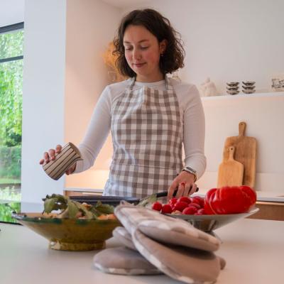 Delantal de cocina 100% algodn Vichy taupe