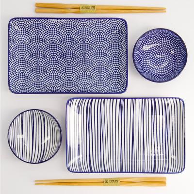 Set sushi 4 piezas y palillos l�neas y dots