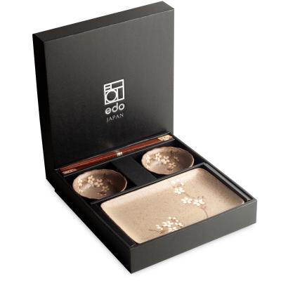 Set japons Anemone taupe bandejas y palillos