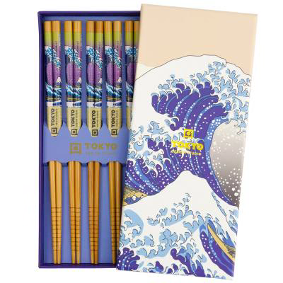5 pares palillos japoneses Hokusai
