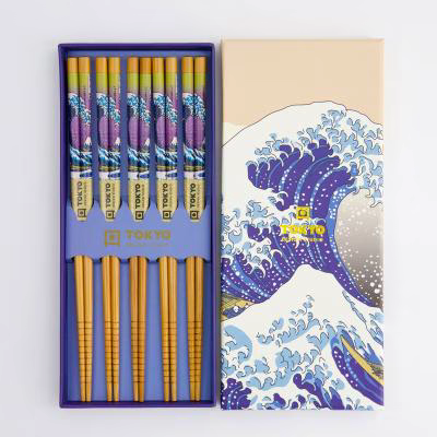 5 pares palillos japoneses Hokusai