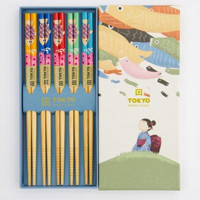 5 pares palillos japoneses pez Koinobori