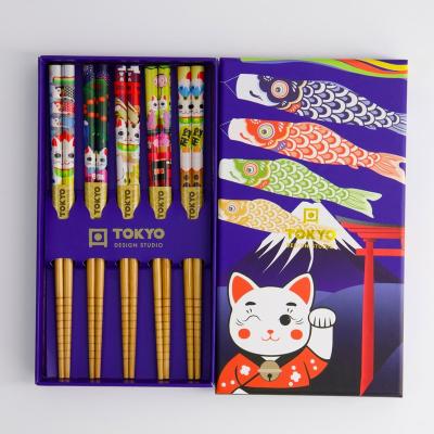 5 pares palillos japoneses Cats & Koinobori