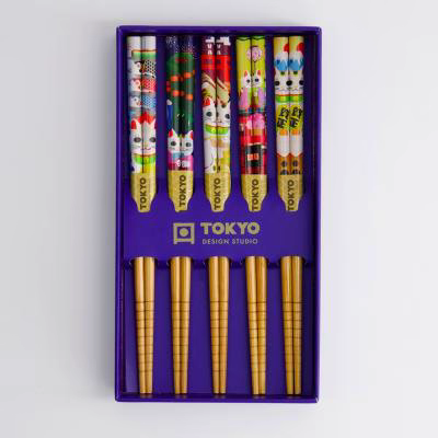 5 pares palillos japoneses Cats & Koinobori
