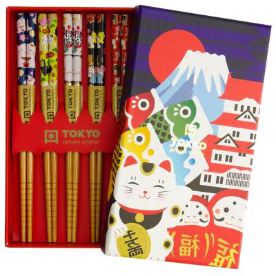 5 pares palillos japoneses Lucky Cats Japan