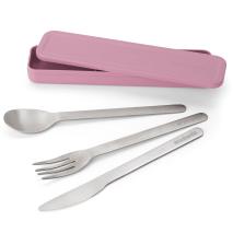 Juego 3 cubiertos acero inox funda Take rosa