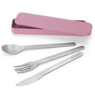 Juego 3 cubiertos acero inox funda Take rosa