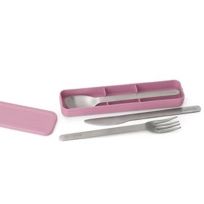 Juego 3 cubiertos acero inox funda Take rosa