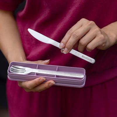 Juego 3 cubiertos acero inox funda Take rosa