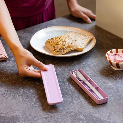 Juego 3 cubiertos acero inox funda Take rosa