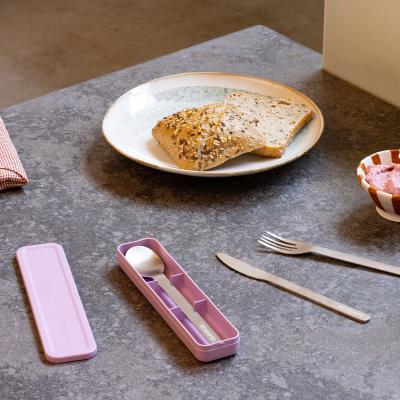 Juego 3 cubiertos acero inox funda Take rosa