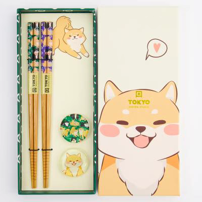 Set par palillos perro Shiba y soportes apoyo