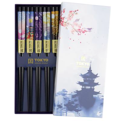 5 pares palillos japoneses Templo