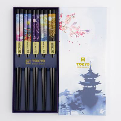 5 pares palillos japoneses Templo