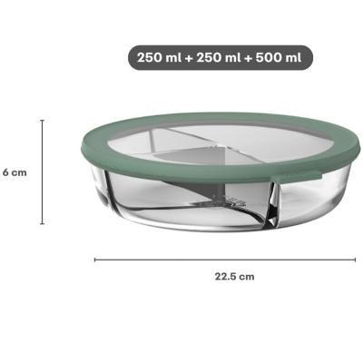 Bol cristal con tapa 3 compart 500+250+250 ml