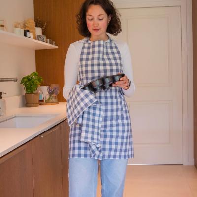 Delantal de cocina 100% algod�n Vichy azul