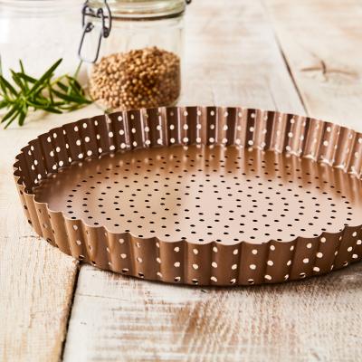 Molde quiche perforado fondo m�vil dorado