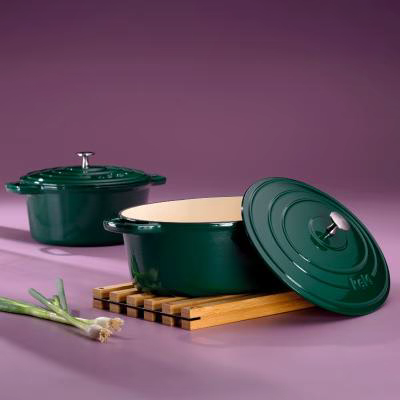 Cazuela hierro fundido esmaltada con tapa verde