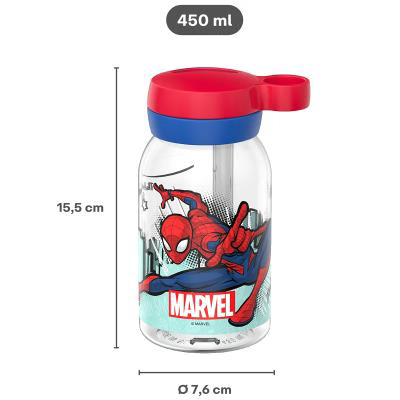 Botella con pajita 450 ml Spiderman
