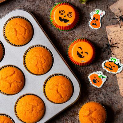 Papel cupcakes x36 Calabazas divertidas