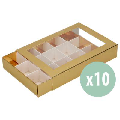 Set 10 cajas dulces y bombones 20x14x3,5 cm dorado